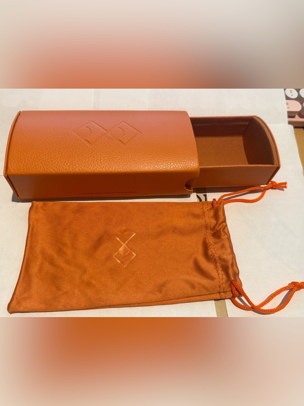 Smoke X Mirrors Slide-Out Sunglass Case & Matching Orange Pouch Set